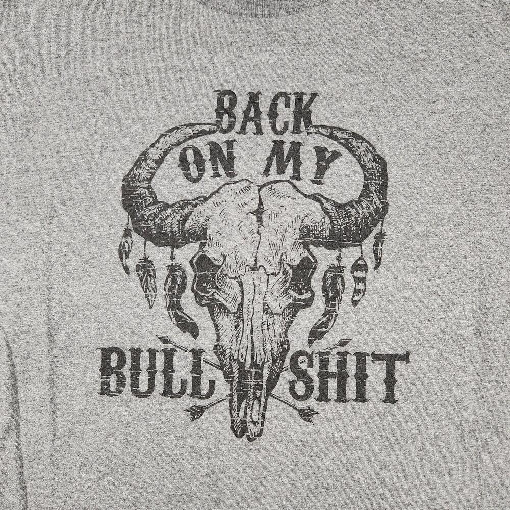 Back On My Bullshit Shirt Mens XL Gray Skull Western Funny Indian Feathers Y2k